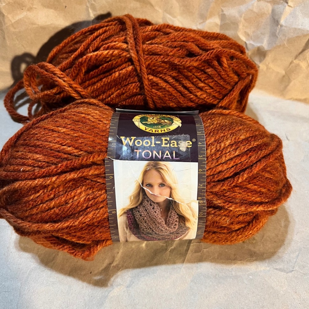 Lion Brand 4oz Wool-Ease Tonal Bulky Yarn Burnt Orange 135 2 Skeins Lot